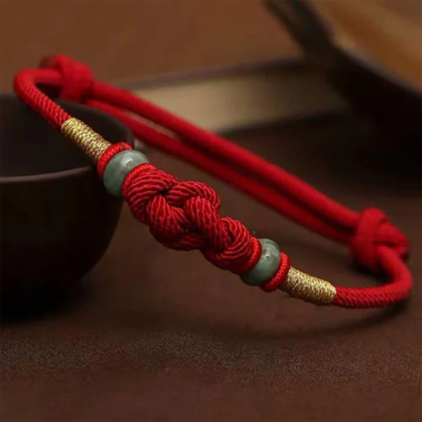 The Crimson Fate: Eternal Knot Jade Bracelet