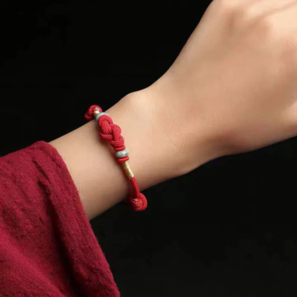 The Crimson Fate: Eternal Knot Jade Bracelet
